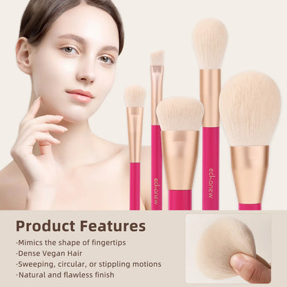 ECHANEW Professional Soft Makeup Brush Kit, with Pink Plush Makeup Bag, 10 Pcs/Set Fixed Makeup Brush, Comfortable Grip, Suitable for Women and Girl Makeup Tools
