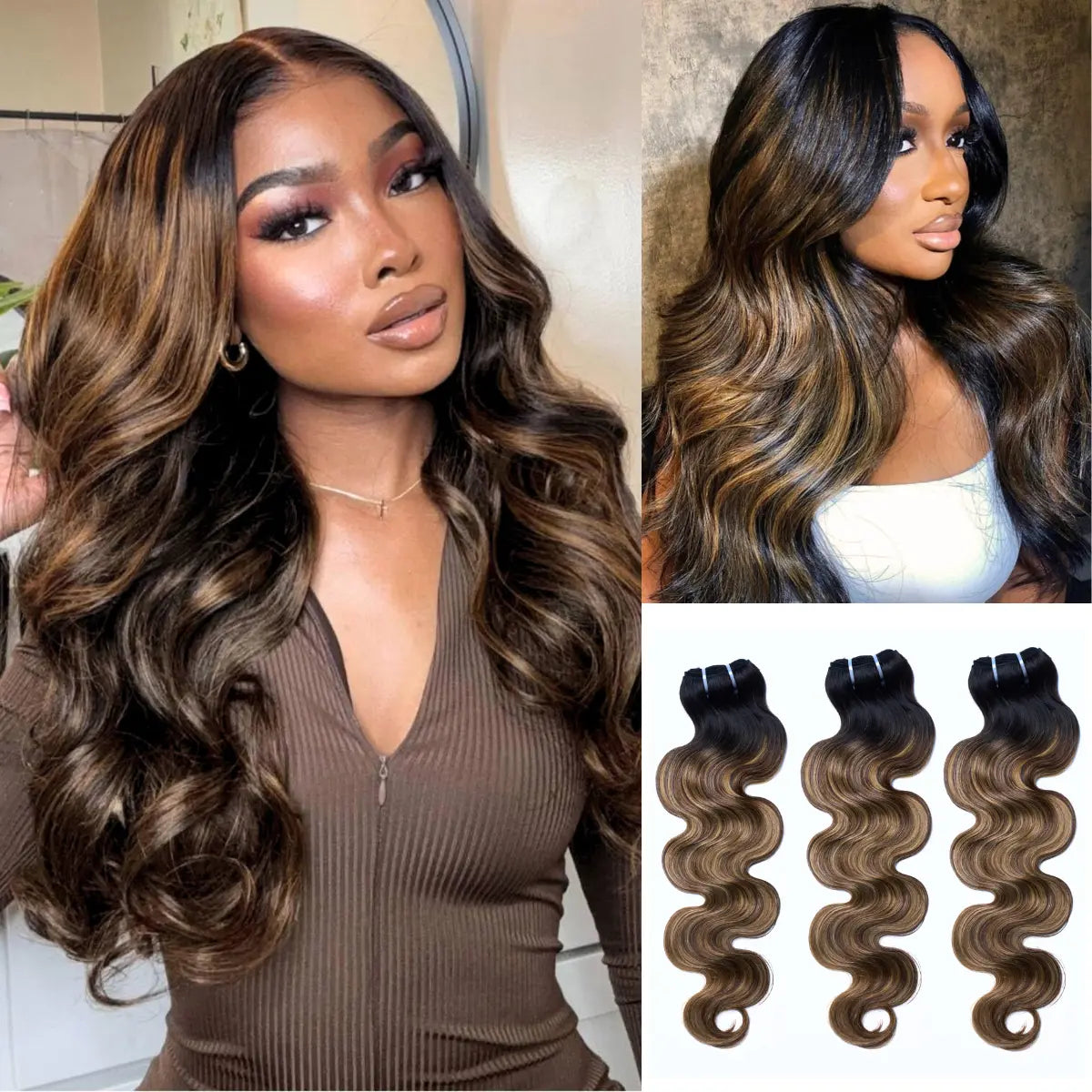 [Ashine] T1B/P4/27 Highlight 10A Brazilian Body Wavy 100% Virgin Human Hair Weave Bundles Hair Extensions