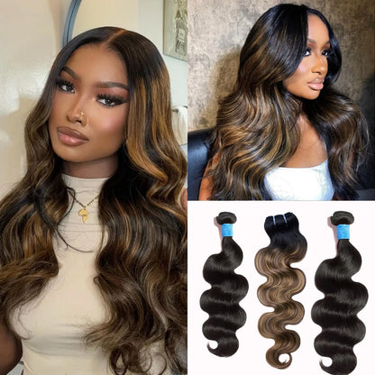 [Ashine] T1B/P4/27 Highlight 10A Brazilian Body Wavy 100% Virgin Human Hair Weave Bundles Hair Extensions