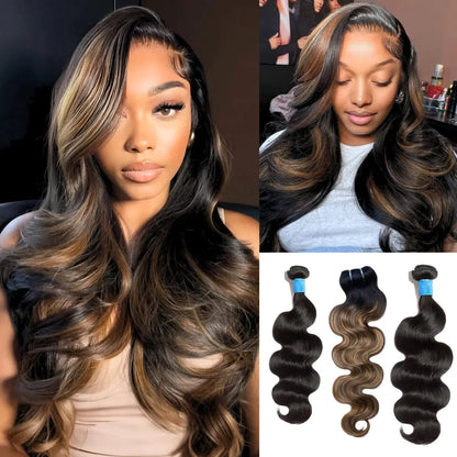 [Ashine] T1B/P4/27 Highlight 10A Brazilian Body Wavy 100% Virgin Human Hair Weave Bundles Hair Extensions