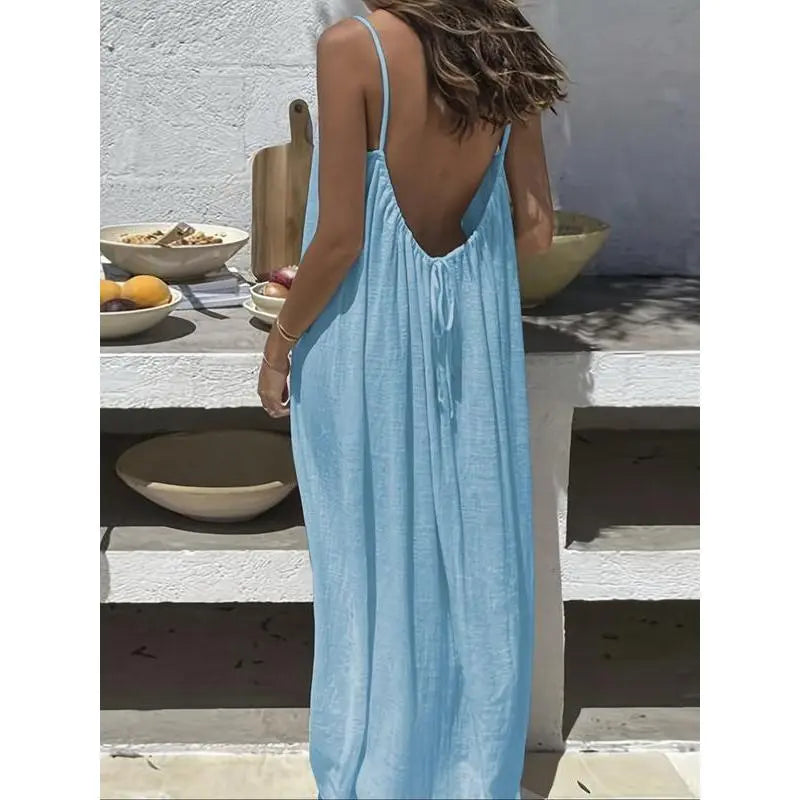Women'S Solid Color Cami Lounge Dress, Elegant Sleeveless Long Dress for Summer, Ladies Sleepwear for Indoor Wear