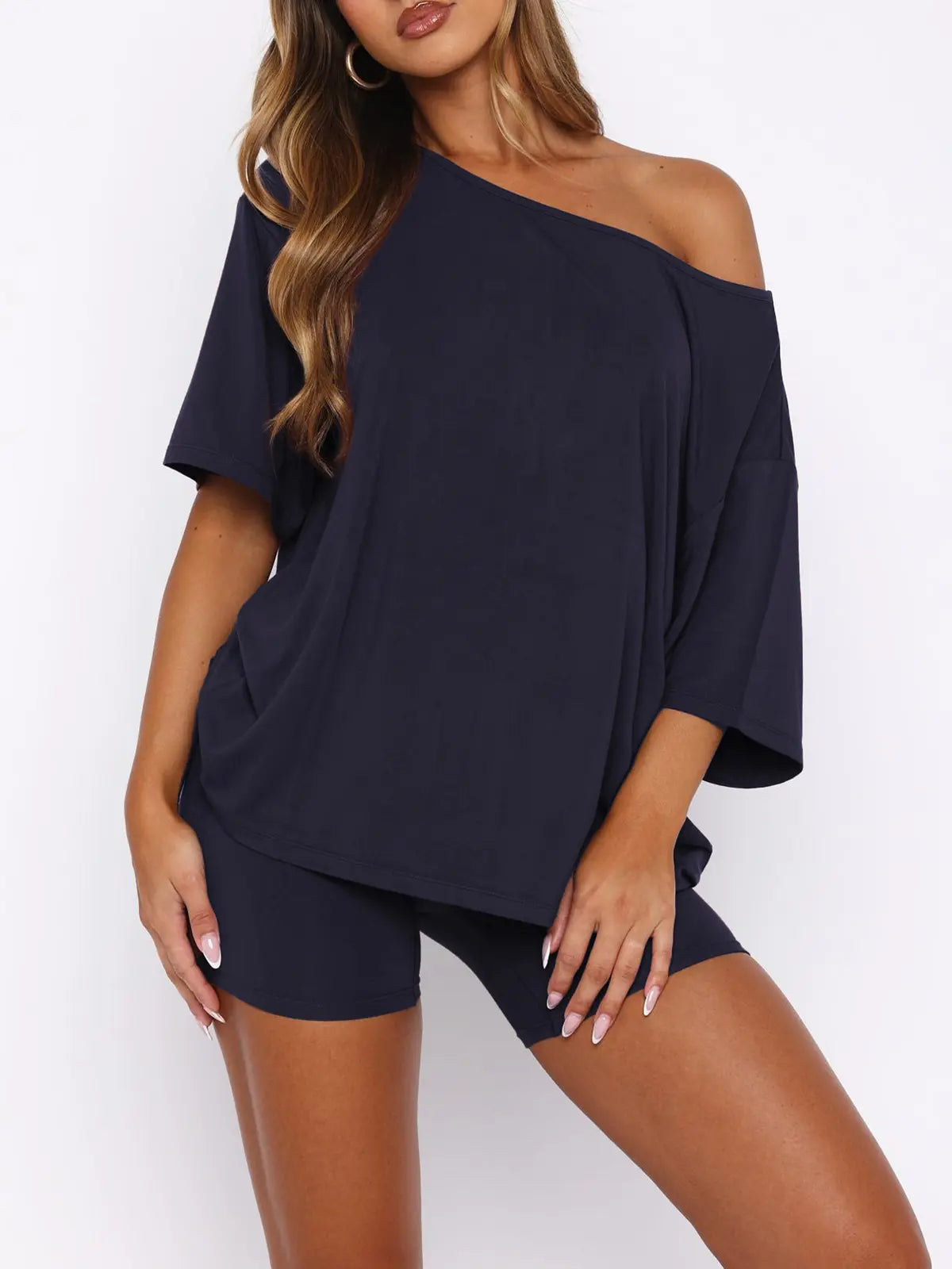 Fisoew Women’S Casual Two Piece Lounge Set off Shoulder Top & Fitted Shorts Springtok Springstatements