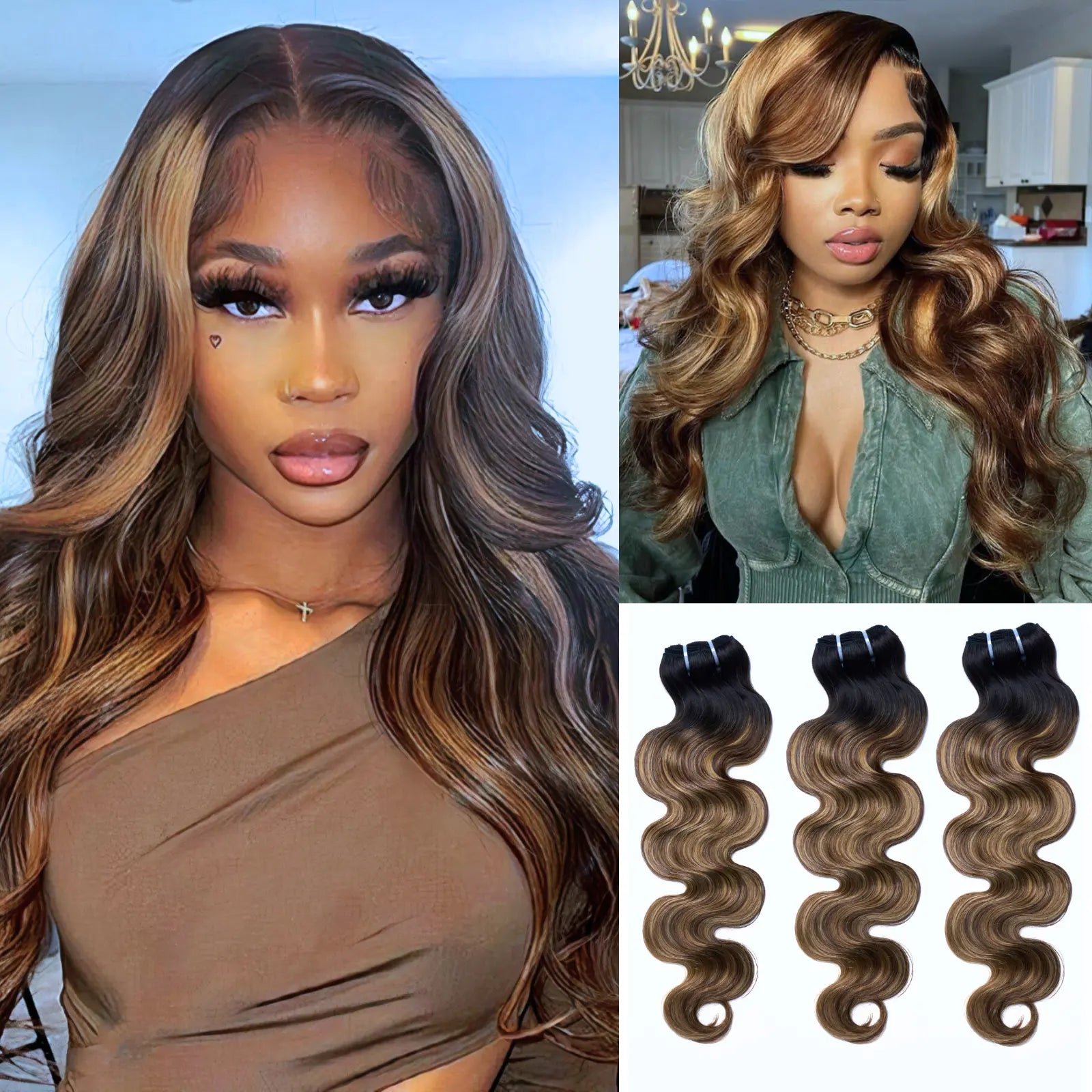 [Ashine] T1B/P4/27 Highlight 10A Brazilian Body Wavy 100% Virgin Human Hair Weave Bundles Hair Extensions