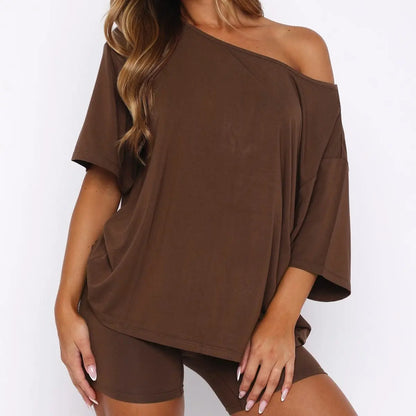 Fisoew Women’S Casual Two Piece Lounge Set off Shoulder Top & Fitted Shorts Springtok Springstatements