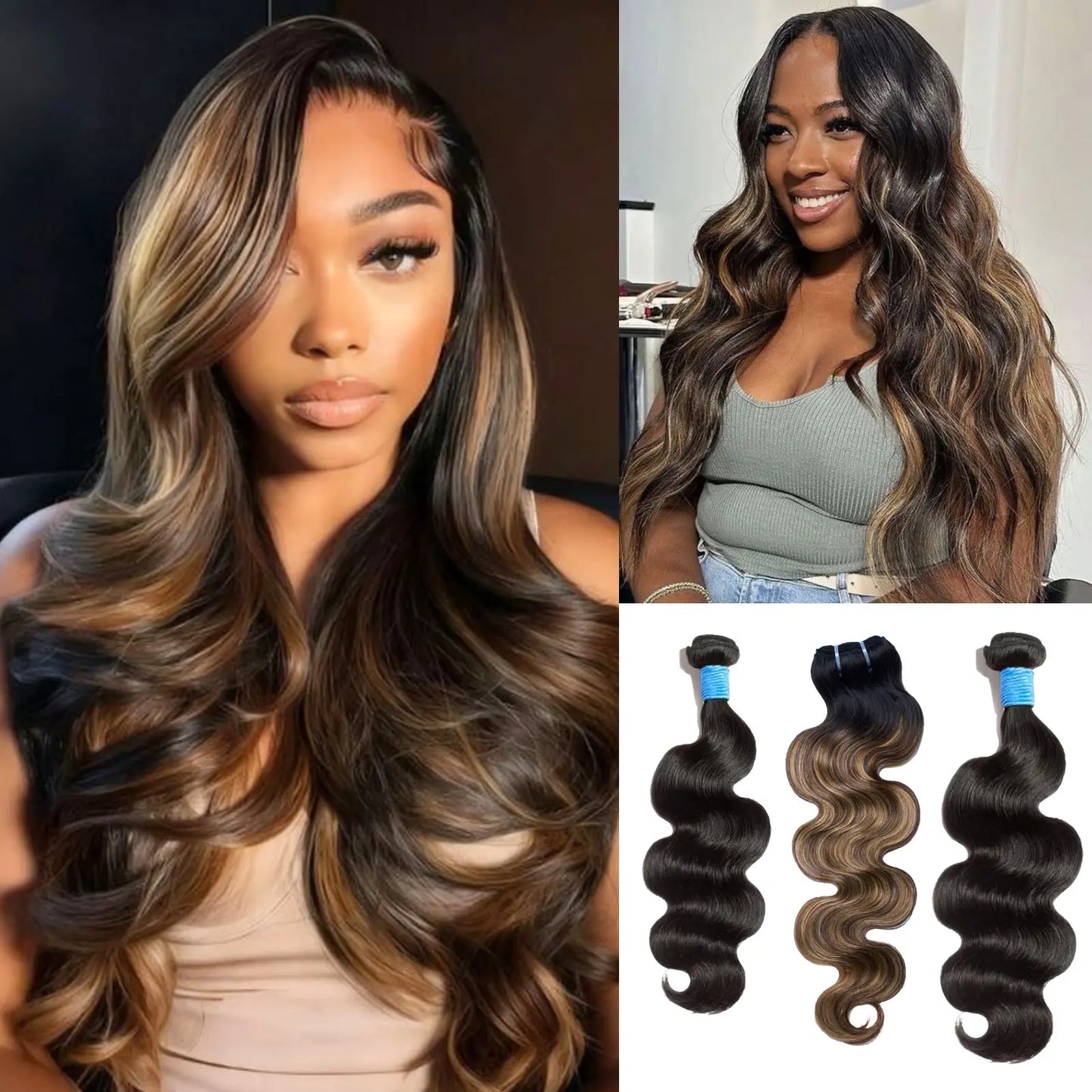 [Ashine] T1B/P4/27 Highlight 10A Brazilian Body Wavy 100% Virgin Human Hair Weave Bundles Hair Extensions
