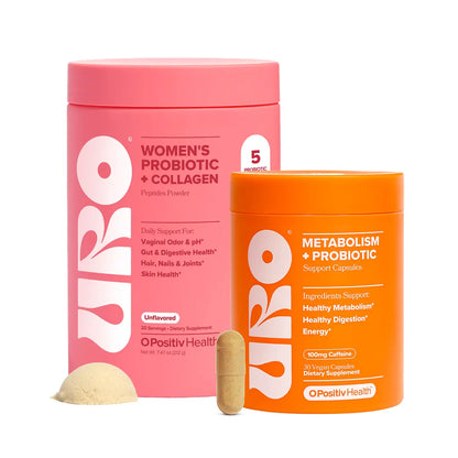 URO Total Body Glow Bundle: Probiotic + Collagen Powder with Metabolism Support Capsules for Skin, Hair, Nails & Gut