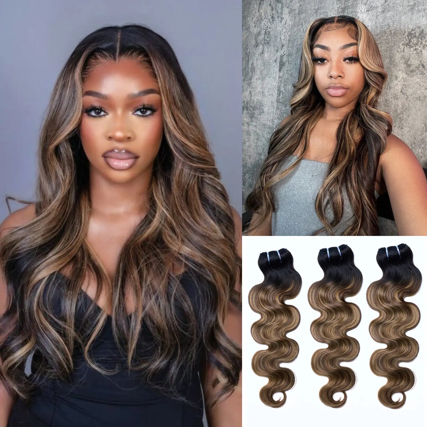 [Ashine] T1B/P4/27 Highlight 10A Brazilian Body Wavy 100% Virgin Human Hair Weave Bundles Hair Extensions