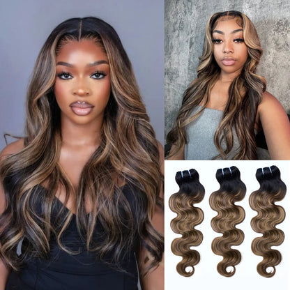 [Ashine] T1B/P4/27 Highlight 10A Brazilian Body Wavy 100% Virgin Human Hair Weave Bundles Hair Extensions