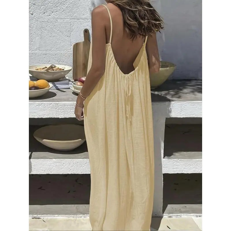 Women'S Solid Color Cami Lounge Dress, Elegant Sleeveless Long Dress for Summer, Ladies Sleepwear for Indoor Wear